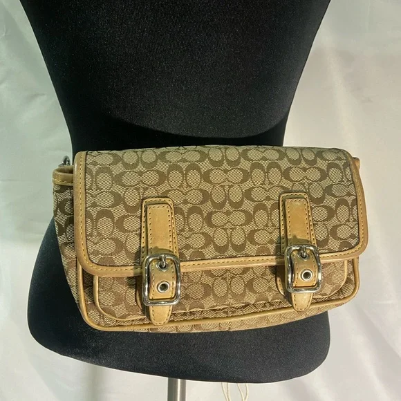 Coach Vintage "Bon Voyage" Signature Jacquard Canvas leather trim Belt Bag - Picture 2 of 9